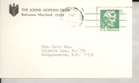 [Tarjeta] 1971 Mar. 3, [Baltimore, Maryland, Estados Unidos] [a] Miss Doris Dana, Hildreth Lane, Box 784, Bridgehampton, N. Y.