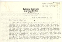 [Carta] 1948 sept. 30, New York, [Estados Unidos] [a] Gabriela [Mistral]