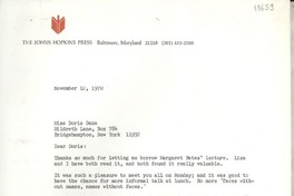 [Carta] 1970 Nov. 12, [Baltimore, Maryland, Estados Unidos] [a] Miss Doris Dana, Hildreth Lane, Box 784, Bridgehampton, New York