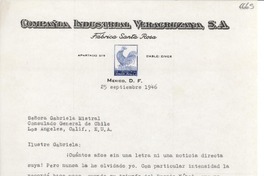 [Carta] 1946 sept. 25, México D. F. [a] Gabriela Mistral, Los Ángeles, California