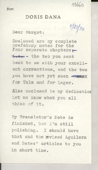 [Carta] 1970 Nov. 21, [Estados Unidos] [a] Dear Margot