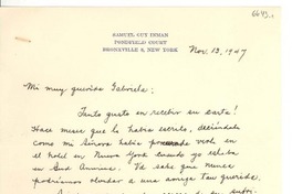 [Carta] 1947 nov. 13, New York, [Estados Unidos] [a] Gabriela [Mistral]