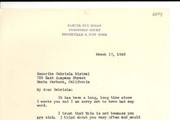 [Carta] 1948 Mar. 17, New York, [Estados Unidos] [a] Gabriela Mistral, Santa Barbara, California