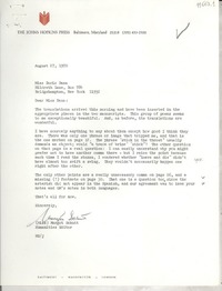 [Carta] 1970 Aug. 27, [Baltimore, Maryland, Estados Unidos] [a] Miss Doris Dana, Hildreth Lane, Box 784, Bridgehampton, New York