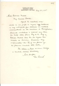 [Carta] 19 51 ago. 20, New York, [Estados Unidos] [a] Gabriela Mistral