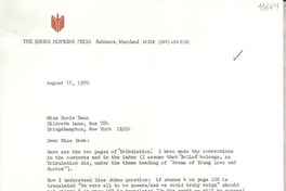 [Carta] 1970 Aug. 12, [Baltimore, Maryland, Estados Unidos] [a] Miss Doris Dana, Hildreth Lane, Box 784, Bridgehampton, New York
