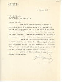 [Carta] 1955 feb. 19, México D. F. [a] Gabriela Mistral, Roslyn Harbor, New York
