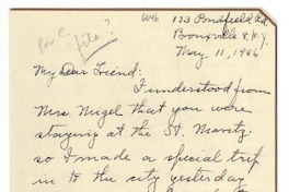 [Carta] 1946 May 11, Bronxville, New York, [Estados Unidos] [a] [Gabriela Mistral]