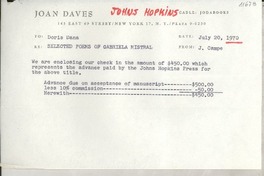[Carta] 1970 July 20, [EE.UU.] [a] Doris Dana, [EE.UU.]