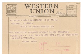 [Telegrama] 1953 mayo 29, Washington D.C., [EE.UU.] [a] Gabriela Mistral, New York, [EE.UU.]