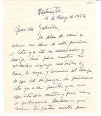 [Carta] 1954 mar. 16, Washington, [EE.UU.] [a] Gabriela [Mistral]
