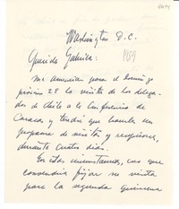 [Carta] [1954], Washington D.C., [EE.UU.] [a] Gabriela [Mistral]