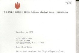 [Carta] 1970 Dec. 4, [Baltimore, Maryland, Estados Unidos] [a] Miss Doris Dana, Hildreth Lane, Bridgehampton, N. Y.