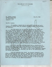 [Carta] 1969 July 18, [Washington D. C., Estados Unidos] [a] Mr. Stephen Spender, Fifteen Loudon Road, St. John's Road, London