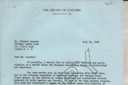 [Carta] 1969 July 18, [Washington D. C., Estados Unidos] [a] Mr. Stephen Spender, Fifteen Loudon Road, St. John's Road, London