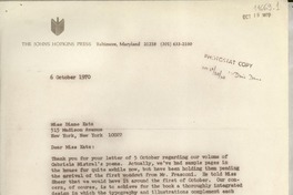 [Carta] 1970 Oct. 6, [Baltimore, Maryland, Estados Unidos] [a] Miss Diane Katz, 515 Madison Avenue, New York
