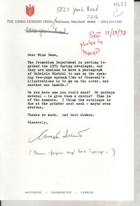 [Carta] [1970, Baltimore, Maryland, Estados Unidos] [a] Dear Miss Dana