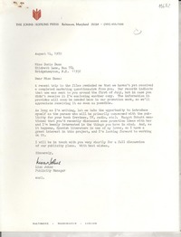 [Carta] 1970 Aug. 14, [Baltimore, Maryland, Estados Unidos] [a] Miss Doris Dana, Hildreth Lane, Box 784, Bridgehampton, N. Y.