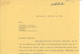 [Carta] 1951 mayo 8, Santiago, [Chile] [a] Gabriela Mistral, Rapallo, Italia