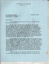 [Carta] 1969 Nov. 26, Washington, D.C., [EE.UU.] [a] Mr. Francisco Aguilera, Washington, D.C., [EE.UU.]