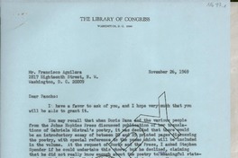 [Carta] 1969 Nov. 26, Washington, D.C., [EE.UU.] [a] Mr. Francisco Aguilera, Washington, D.C., [EE.UU.]