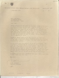 [Carta] 1970 Sept. 9, [Baltimore, Maryland, Estados Unidos] [a] Miss Joan Daves, 515 Madison Avenue, New York, N. Y.