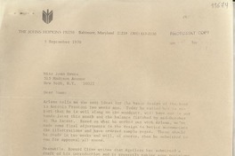 [Carta] 1970 Sept. 9, [Baltimore, Maryland, Estados Unidos] [a] Miss Joan Daves, 515 Madison Avenue, New York, N. Y.