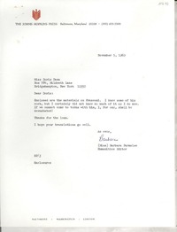 [Carta] 1969 Nov. 5, Baltimore, Maryland, [EE.UU.] [a] Miss Doris Dana, Bridgehampton, New York, [EE.UU.]