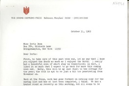 [Carta] 1969 Oct. 31, Baltimore, Maryland, [EE.UU.] [a] Miss Doris Dana, Bridgehampton, New York, [EE.UU.]