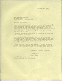 [Carta] 1969 Oct. 12, [EE.UU.] [a] Mr. Antonio Frasconi, South Norwalk, Connecticut, [EE.UU.]