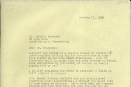 [Carta] 1969 Oct. 12, [EE.UU.] [a] Mr. Antonio Frasconi, South Norwalk, Connecticut, [EE.UU.]