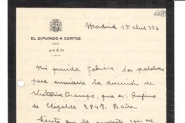[Carta] 1936 abr. 15, Madrid [a] Gabriela Mistral