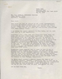 [Carta] 1970 May 27, Hildreth Lane, Bridgehampton, New York [a] Mr. J. G. Goellner, Editorial Director Johns Hopkins Press, Baltimore, Maryland