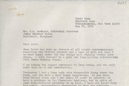 [Carta] 1970 May 27, Hildreth Lane, Bridgehampton, New York [a] Mr. J. G. Goellner, Editorial Director Johns Hopkins Press, Baltimore, Maryland