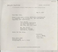 [Carta] 1970 May 6, [New York, Estados Unidos] [a] Miss Doris Dana, Hildreth Lane, Bridgehampton, N. Y.