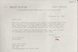 [Carta] 1969 Dec. 24, [New York, Estados Unidos] [a] Miss Doris Dana, Hildreth Lane, Box 188, Bridgehampton, New York