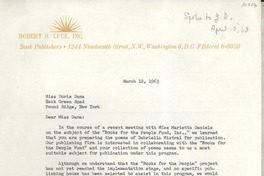 [Carta] 1963 Mar. 12, Washington, D. C., [EE.UU.] [a] Miss Doris Dana, Hack Green Road, Pound Ridge, New York, [EE.UU.]