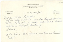 [Carta] 1945 nov. 20, San Juan, Puerto Rico [a] Gabriela [Mistral]