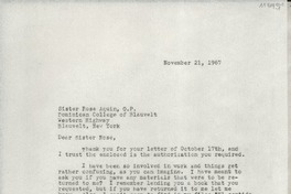 [Carta] 1967 Nov. 21, Hack Green Road, Pound Ridge, N. Y., [EE.UU.] [a] Sister Rose Aquin, O. P., Dominican College of Blauvelt, Western Highway, Blauvelt, New York, [EE.UU.]