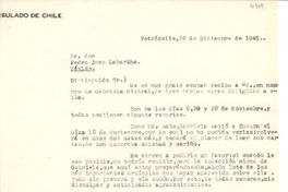 [Carta] 1945 dic. 22, Petrópolis, [Brasil] [a] Pedro Juan Labarthe, México