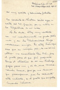 [Carta] 1949 mayo 26, México [a] Gabriela Mistral