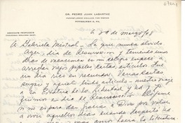 [Carta] 1948 mar., Pittsburgh, Pennsylvania [a] Gabriela Mistral