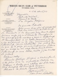 [Carta] 1948 abr. 15, Pittsburgh, Pennsylvania, [EE.UU.] [a] Gabriela Mistral, Los Angeles, California, [EE.UU.]
