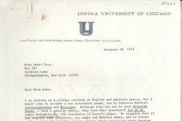 [Carta] 1973 Nov. 26, Chicago, Illinois, [EE.UU.] [a] Miss Doris Dana, Hildreth Lane, Bridgehampton, New York, [EE.UU.]