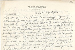[Carta] 1948 ago. 22, Pittsburgh, Pennsylvania, [EE.UU.] [a] Gabriela [Mistral]
