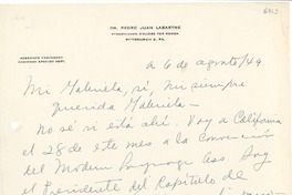 [Carta] 1949 ago. 6, Pittsburgh, Pennsylvania [a] Gabriela [Mistral]