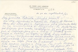 [Carta] 1951 sept. [8?], Pittsburgh, Pennsylvania [a] Gabriela [Mistral]