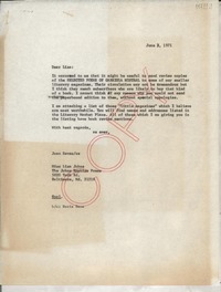 [Carta] 1971 June 2, [Estados Unidos] [a] Miss Lisa Johns, The Johns Hopkins Press, 5820 York Rd., Baltimore, Md.