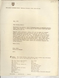 [Carta] 1971 May, [Baltimore, Maryland, Estados Unidos] [a] Dear Review Editor
