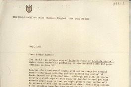 [Carta] 1971 May, [Baltimore, Maryland, Estados Unidos] [a] Dear Review Editor
